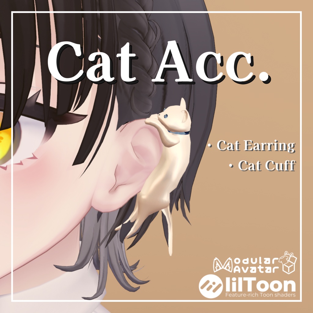 【MA対応】Cat Ear Cuff ＆ Earring【VRC想定】 image