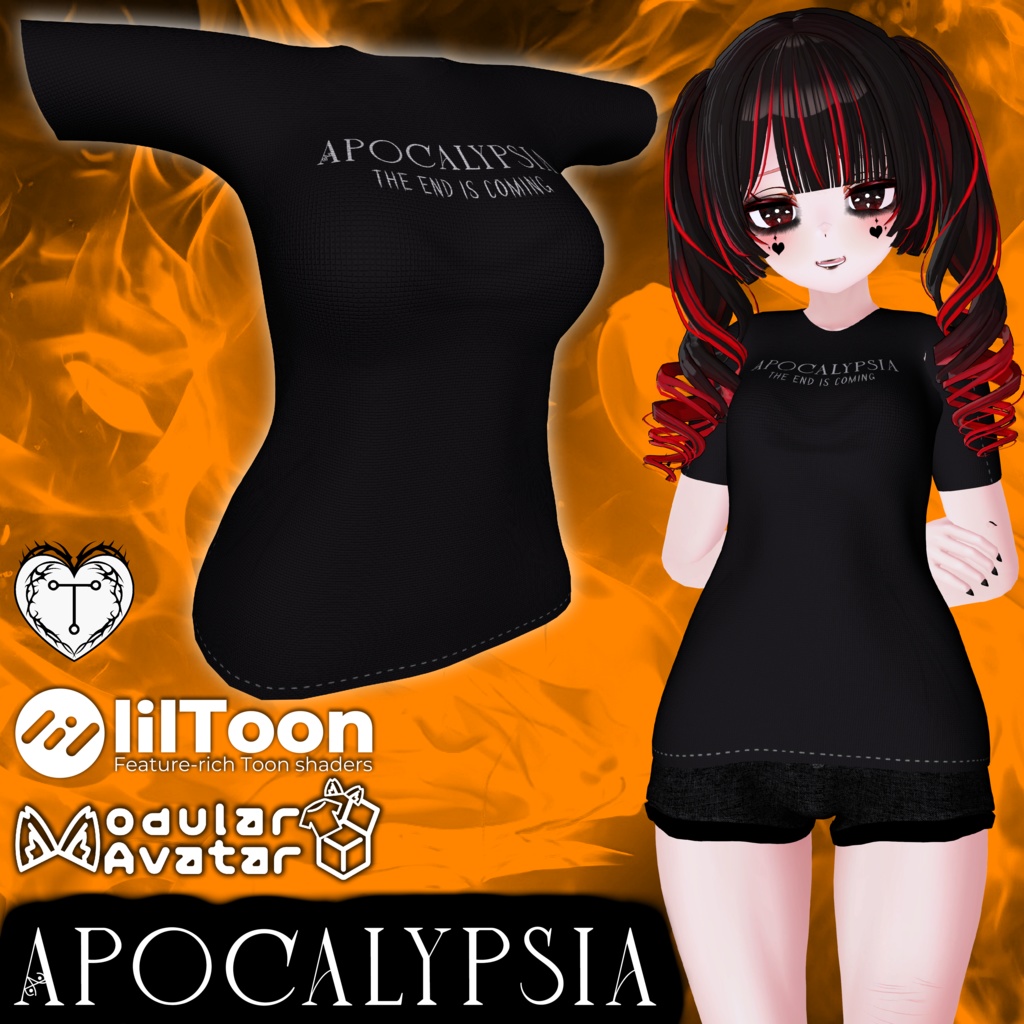 Apocalypsia Tシャツ 🖤 3D衣装モデル 🖤 10アバター対応 🖤 TafuStore 衣類 🖤 [VRChat] image