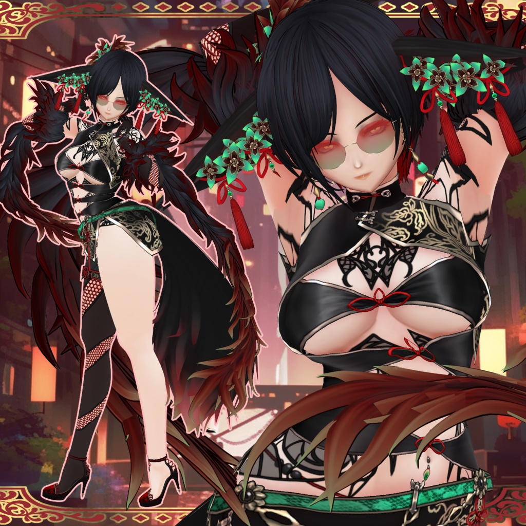 【Vroid】夜狐のドレス Night Fox dress【和風ファンタジー】 image