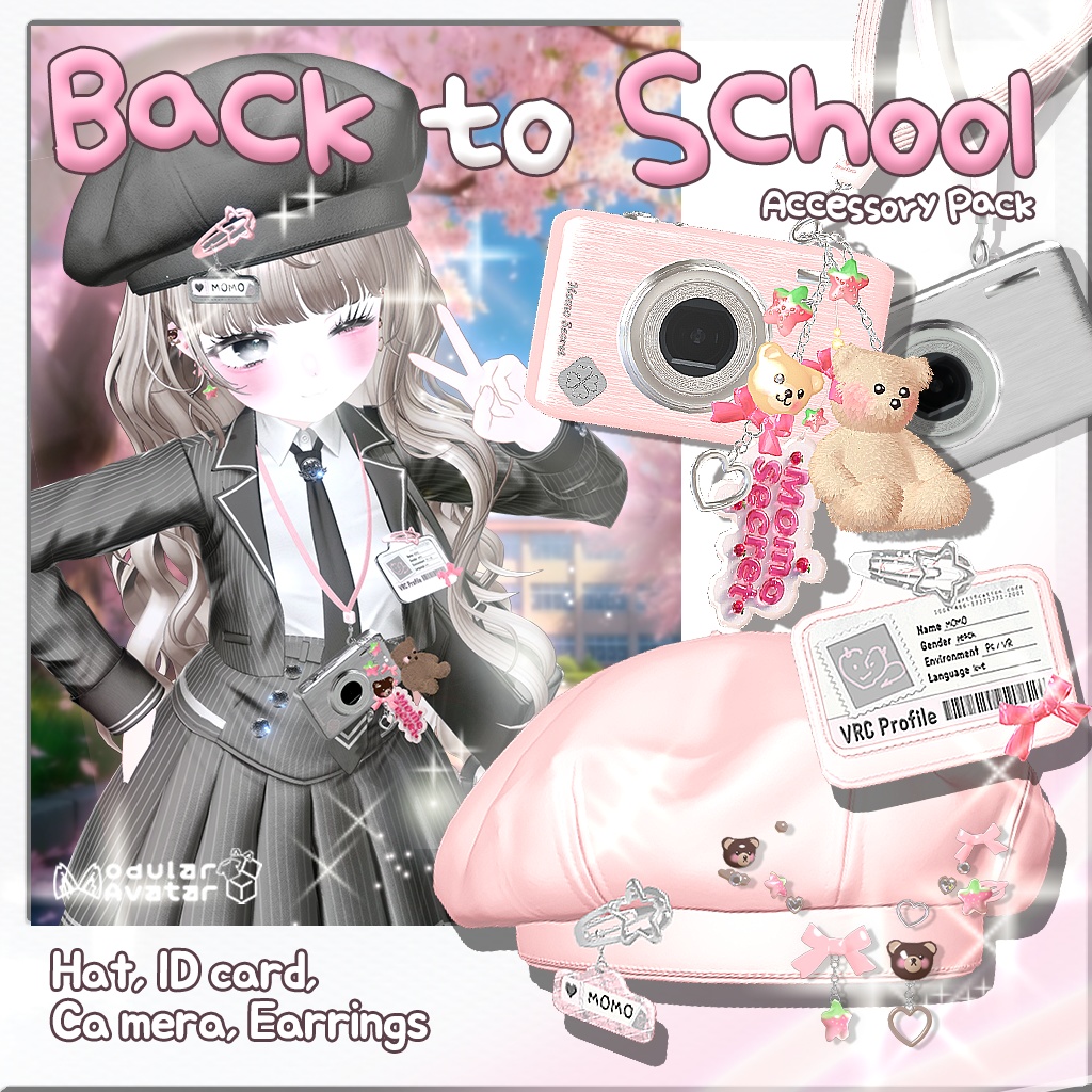 【9アバター】Spring School Accessory Set 【全6色 / 名札改変OK / キーリング＆ピンON・OFF】 image