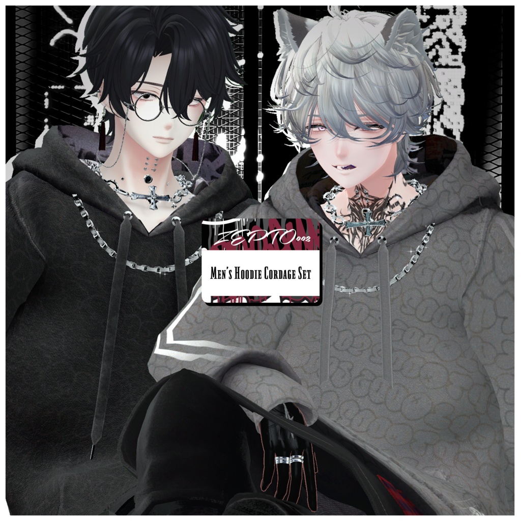 【VRChat】Men's Hoodie Cordage Set/ZEPTO002【5Avatar対応/PB+CO/MA設定済】  image