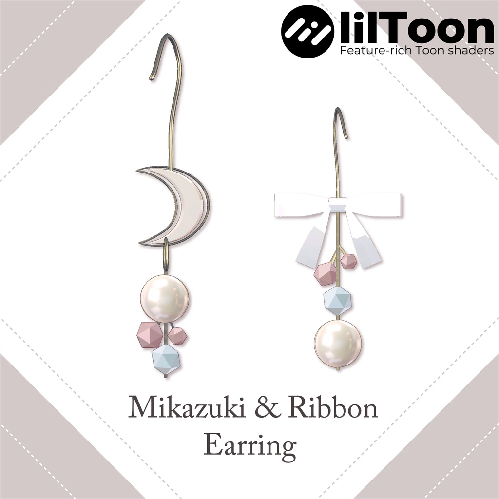 【VRChat用アクセサリー】Mikazuki&Ribbon Earring image