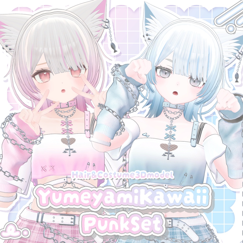 3Dmodel【Costume&Hair】YumeyamiKawaiiPunkSet image