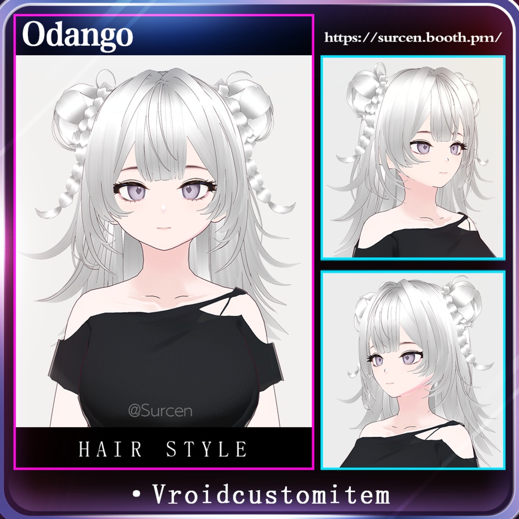 [Vroid] Braided twin buns / Girl hairstyle / Odango image
