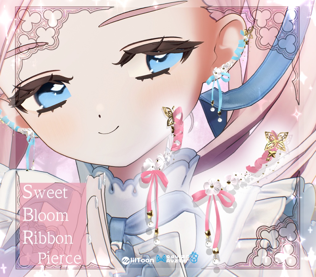 【複数アバター対応】Sweet Bloom Ribbon Pierce【VRChat想定】 image