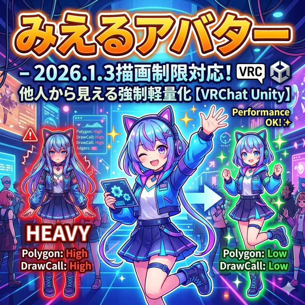 みえるアバター - 2026.1.3描画制限対応!他人から見える強制軽量化【VRChat Unity】 image