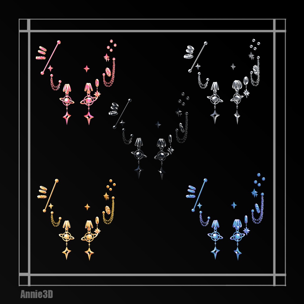 【７アバター対応】【VRChat】 宇宙ピアス13Set 5colors image