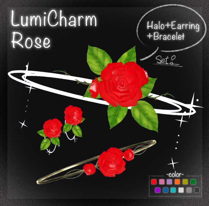 LumiCharmSet_Rose｜薔薇ヘイロー＆アクセサリーセット（花びらエフェクト・回転）【VRChat / PC】 image