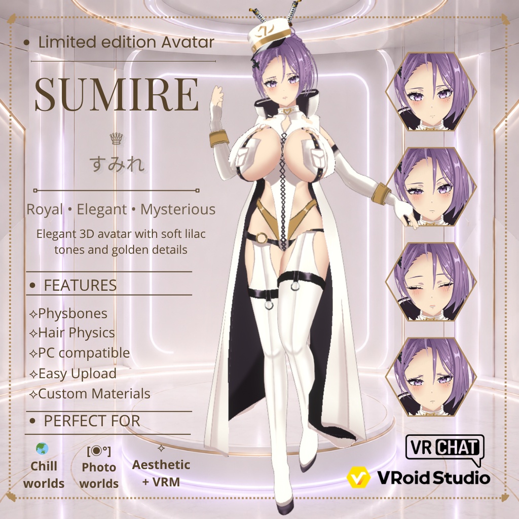 3D VRChat Avatar (LIMITED EDITION) - Sumire すみれ Royal Military /VRM Compatible image
