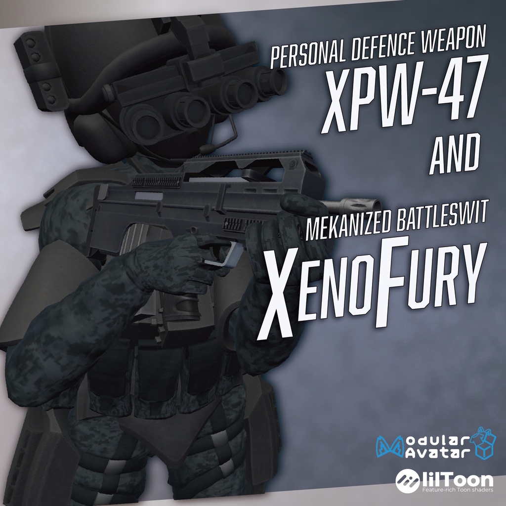 【VRChat想定】Mekanized Battleswit "Xenofury" &  PDW "XPW-47"【アバター向け戦闘服】【アバターギミック】 image
