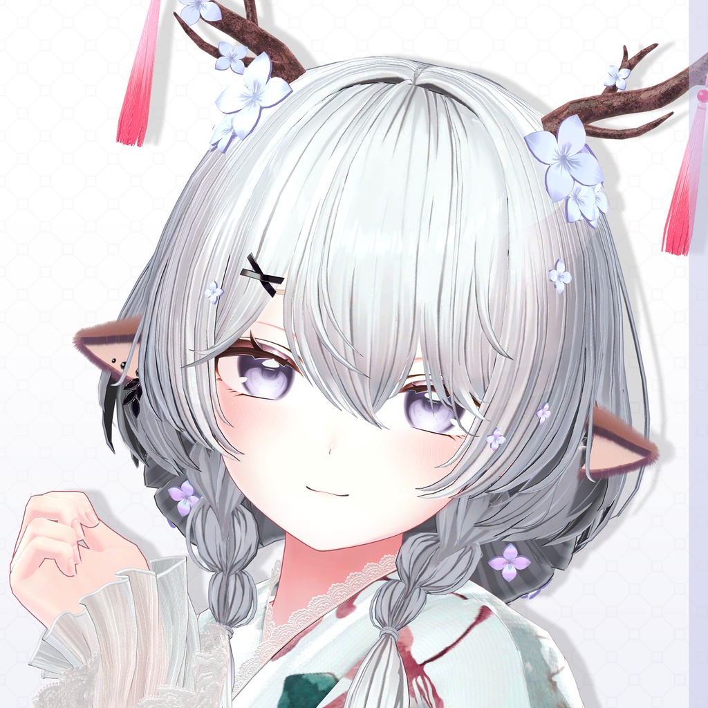 ✨SALE✨【VRC Hair】♥ Custom Bob ♥おさげ×お団子×鹿 【花鹿】 image