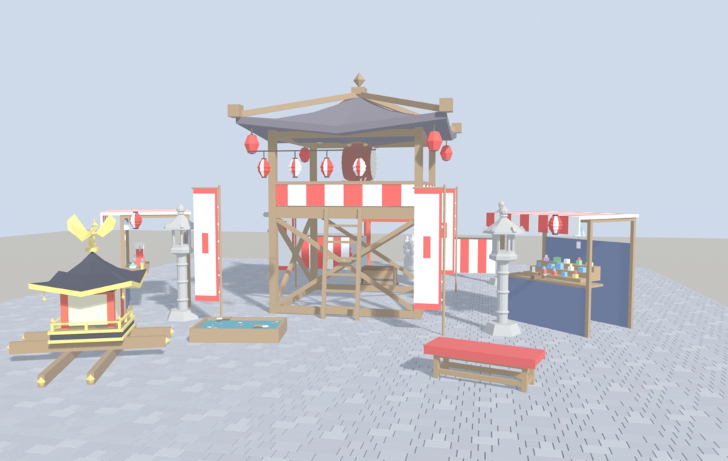 【低ポリ】夏祭りセット 15点 VRChatワールド向け｜和風・縁日・屋台・提灯 image