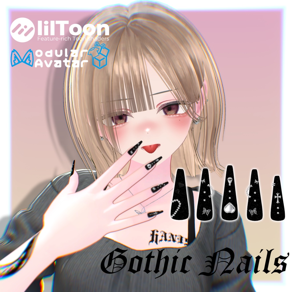 【VRChat向け3Dネイル】Gothic-Nails 【8Avatar対応】 image