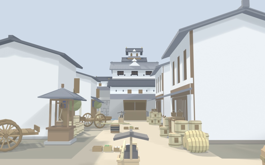  和風ローポリ 城下町セット 50点｜天守・町家・武家屋敷・川辺｜VRChat/Unity対応 image