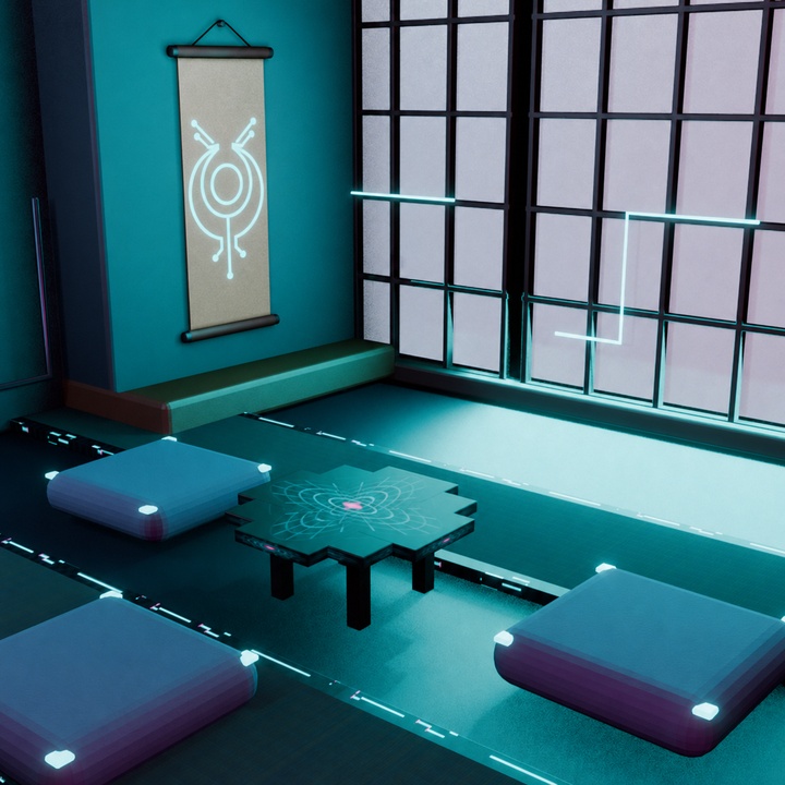電脳六畳間キット【Quest対応 / VRChat・ゲーム・配信背景】— サイバーパンク和室 全部入り image
