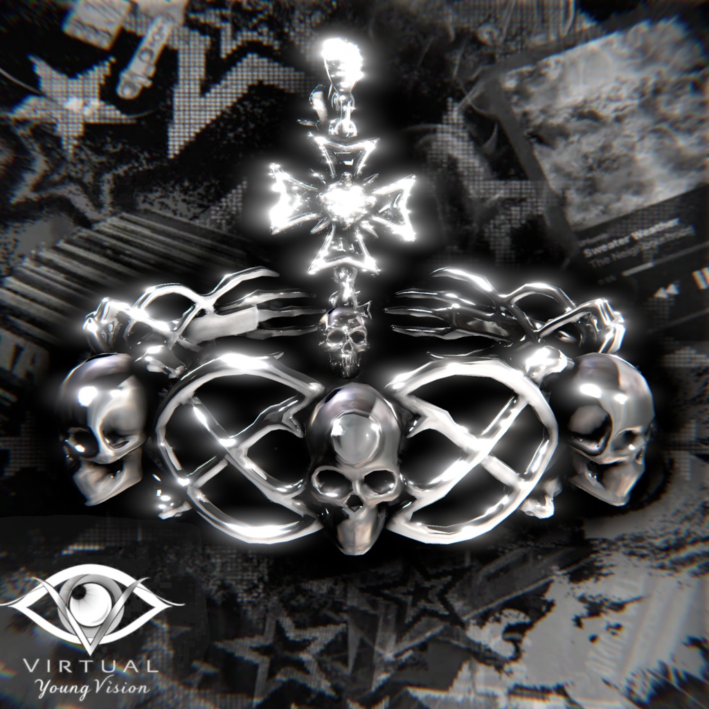 [11アバター対応プレハブ] GOTH PUNK ACCs [SKULL] ピアス チョーカー #VYV_VRC #VirtualYoungVision image