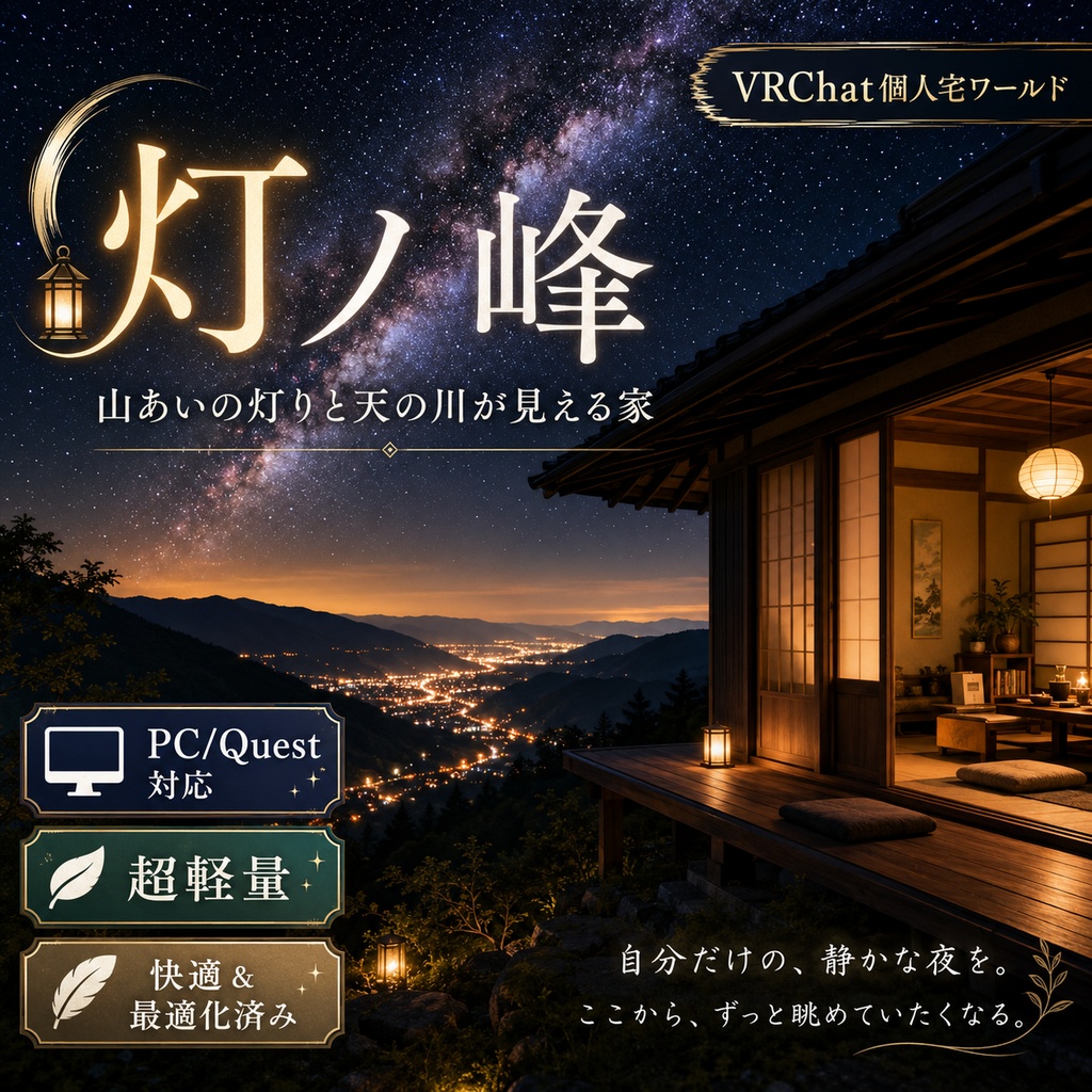 灯ノ峰 - 山あいの灯りと天の川が見える家 VRChat個人宅ワールド【PC/Quest対応・超軽量】 image